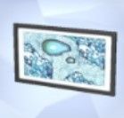 A screenshot of the Sims 4 shows the microscope print titled Rhapsody In Blue