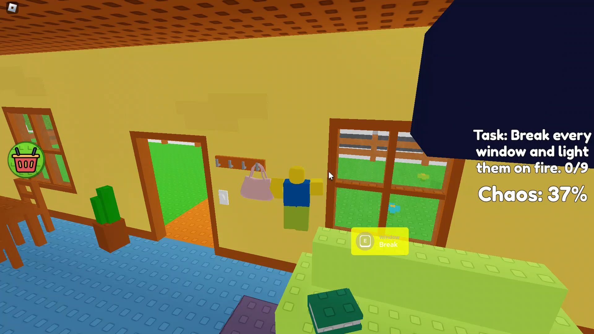 Roblox Need More Chaos, breaking windows in living room