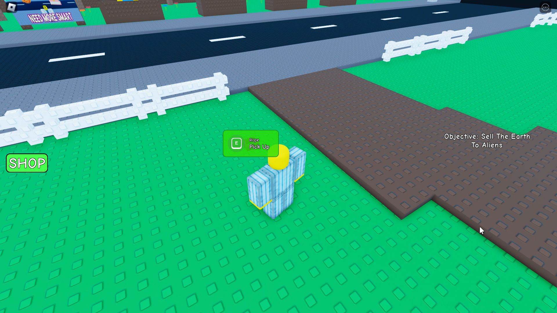 Roblox Need More Money, the kid and the interact button with the rope