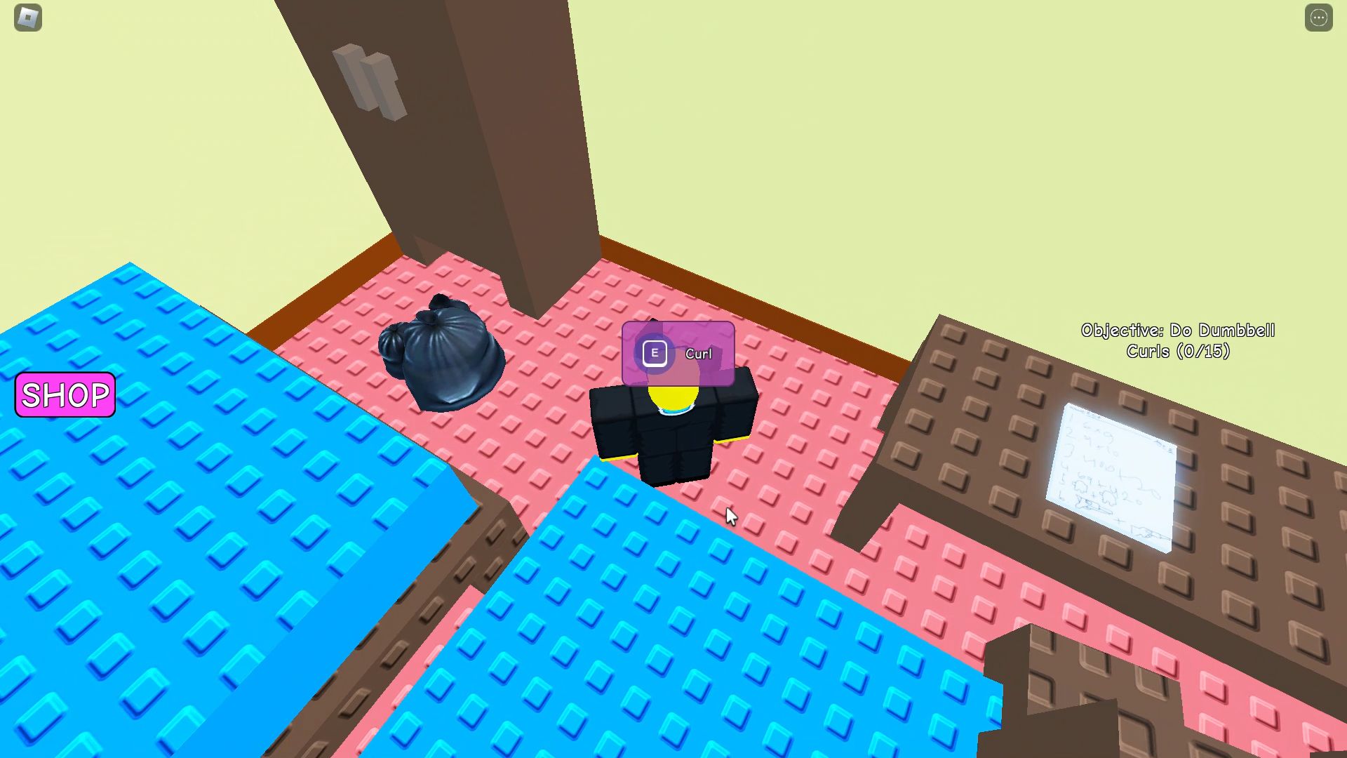 Roblox Need More Smart, the kid next to dumbbell