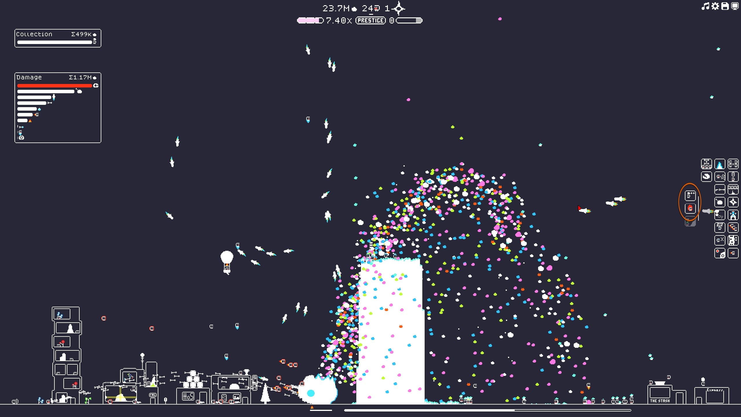 The rock spills forth multicolored shards and there is a high pile of them near it. Circle in orange ar the Motivation and Runner Backstop Combo