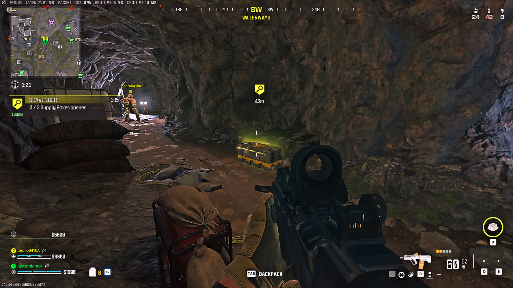 Player looking at a scavenger contract loot box inside a cave in Call of Duty Warzone