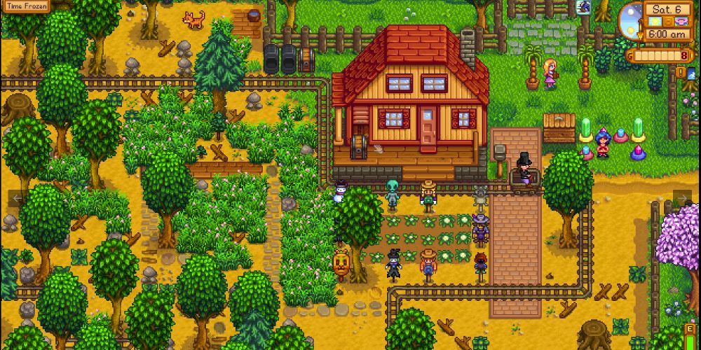 Bahngleise umrunden eine Farm im Stardew Valley.