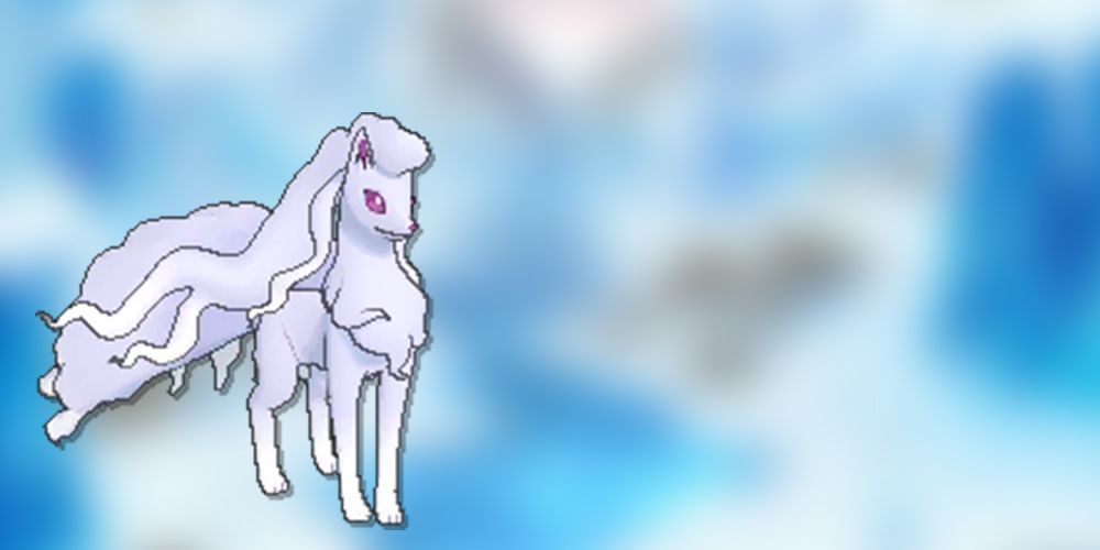 Artwork of Shiny Alolan Ninetails posed in front of a background