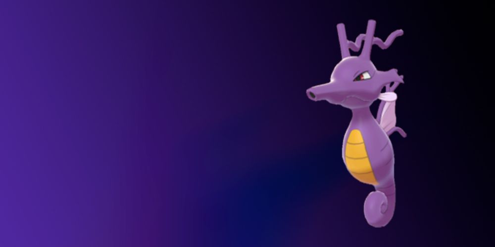 Artwork of Shiny Kingdra posed in front of a background