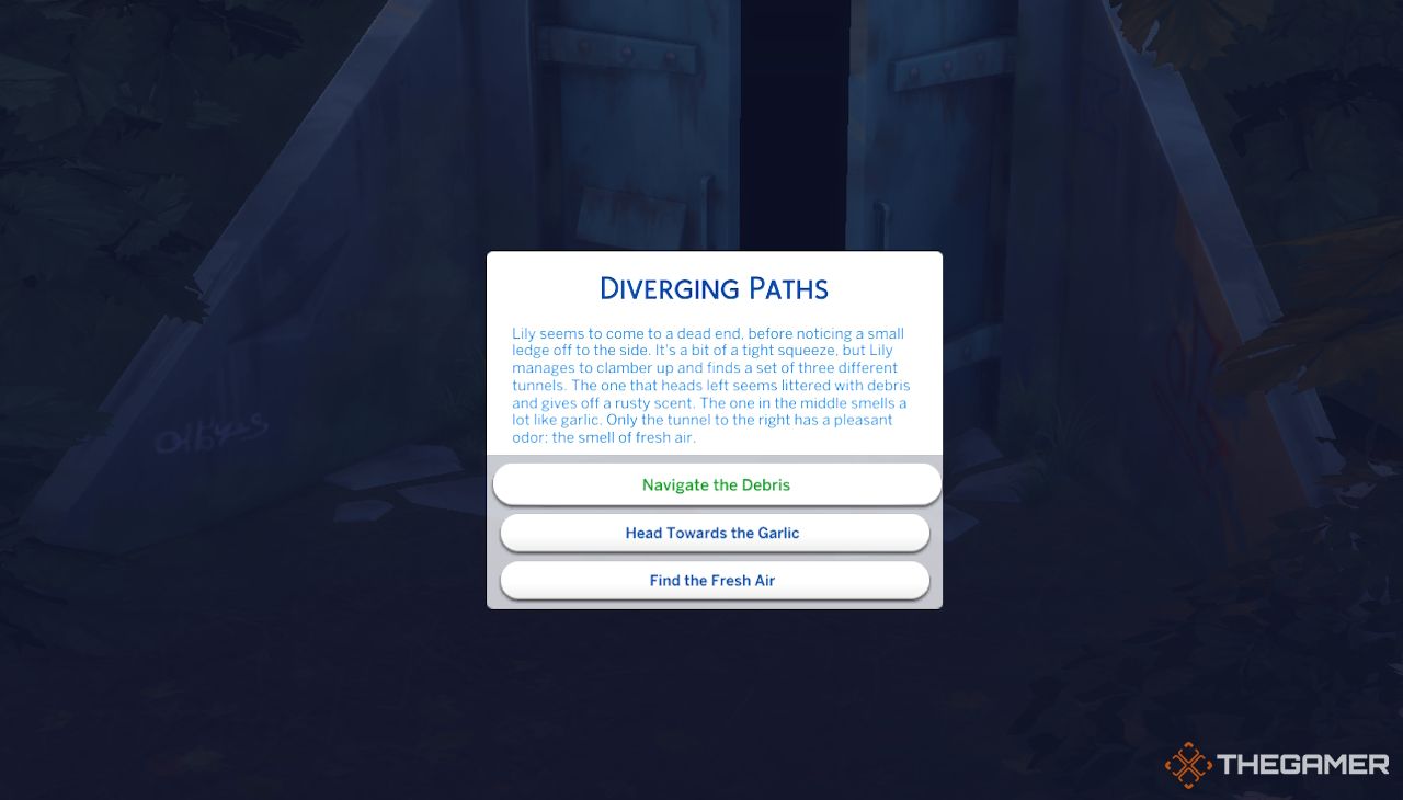 A Sims 4 pop-up showing events in the underground tunnels