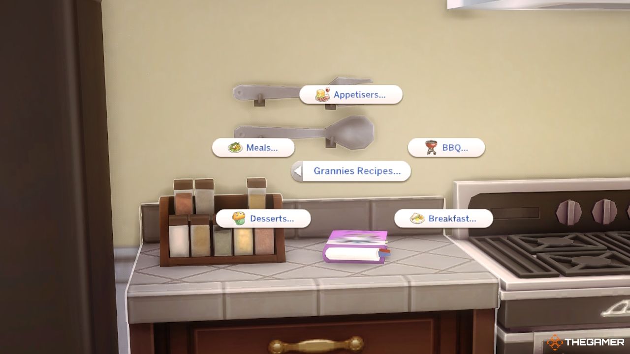 The options for meals with Grannie&rsquo;s Cookbook in Sims 4