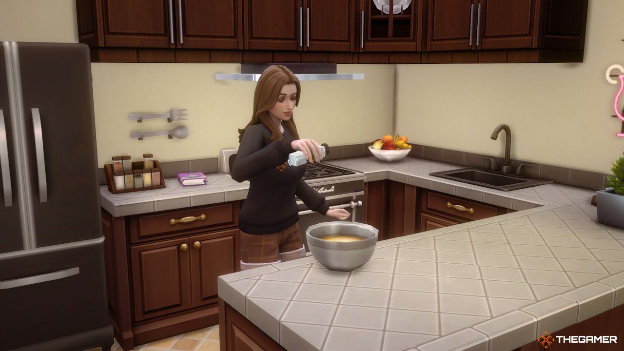 A Sim cooks a custom meal with the Grannie&rsquo;s Cookbook Mod