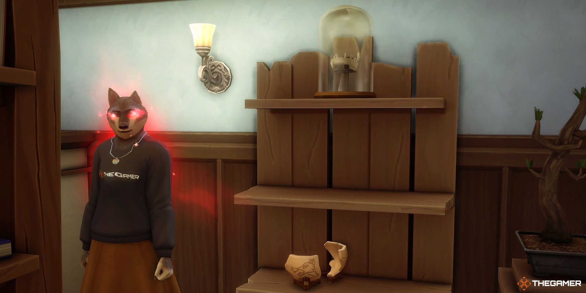 Some Moonwood Relics on a shelf in Sims 4