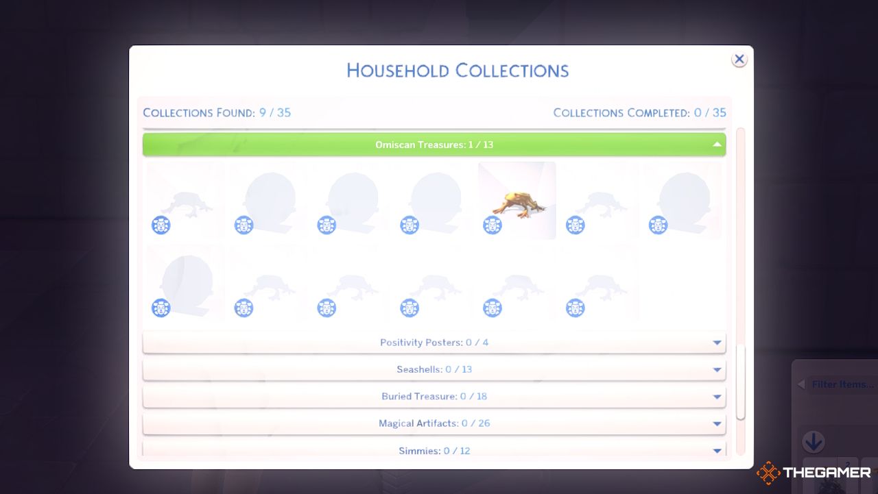 Die Omiscan-Schatzsammlung in den Haushaltssammlungen eines Sims