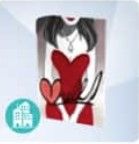 An illustration of a feminine person in a red strapless dress.