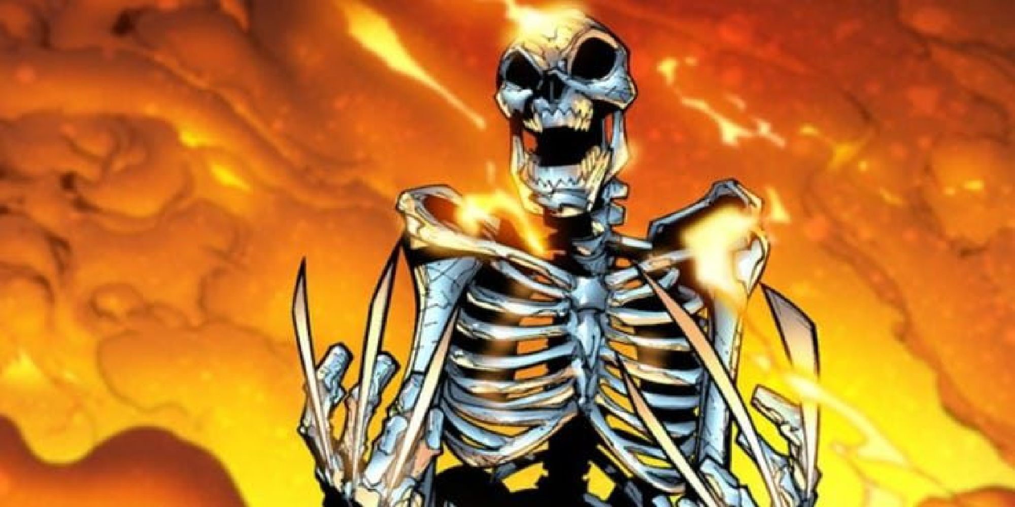 Skeleton Wolverine burning in firey smoke