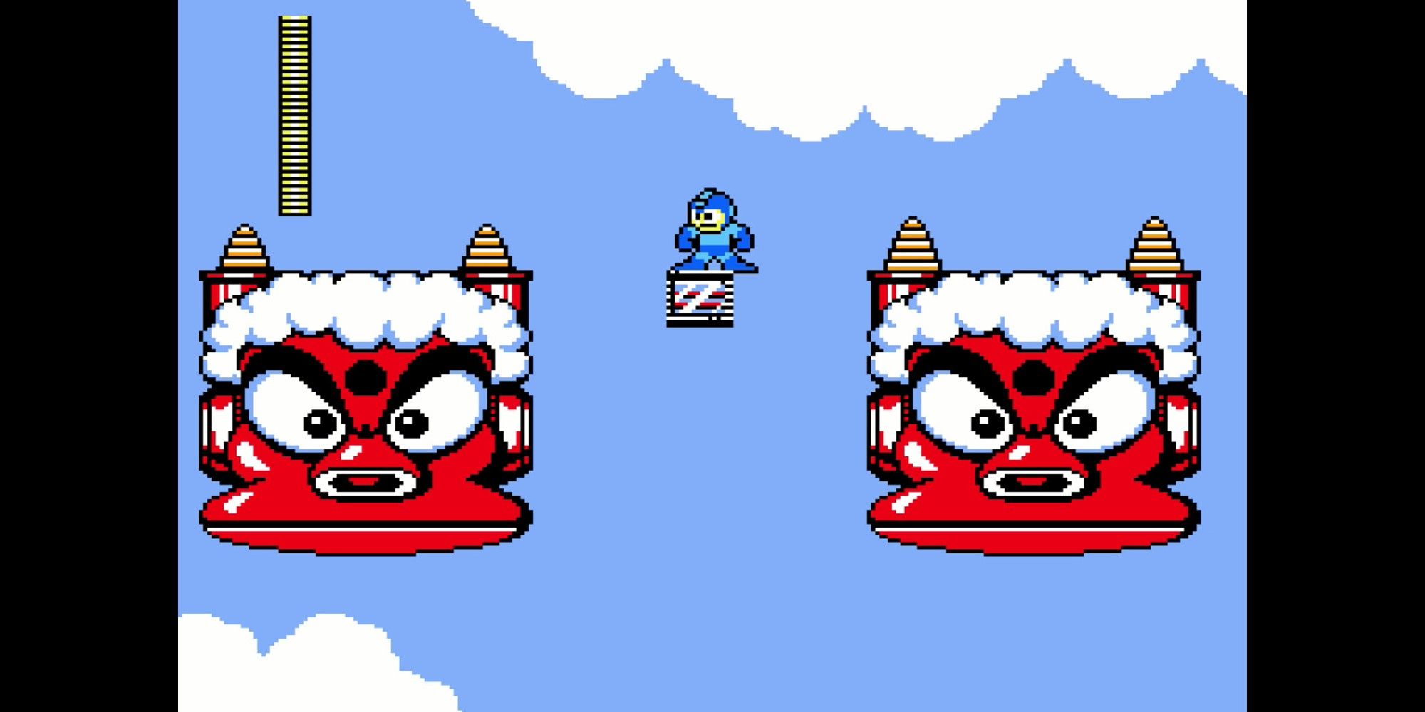 Mega Man 2 Mega Man standing on a small platform between two Goblin platforms.