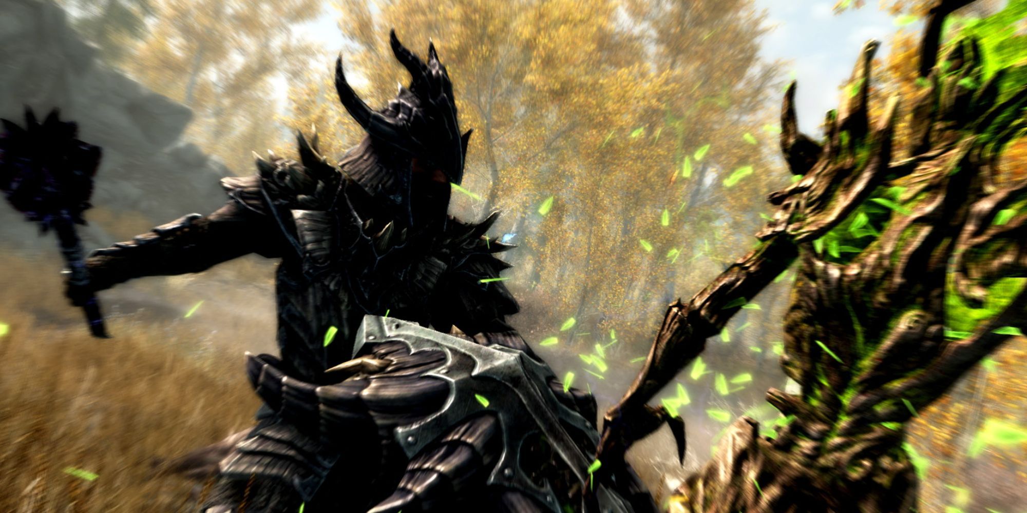 Two characters fighting in Skyrim