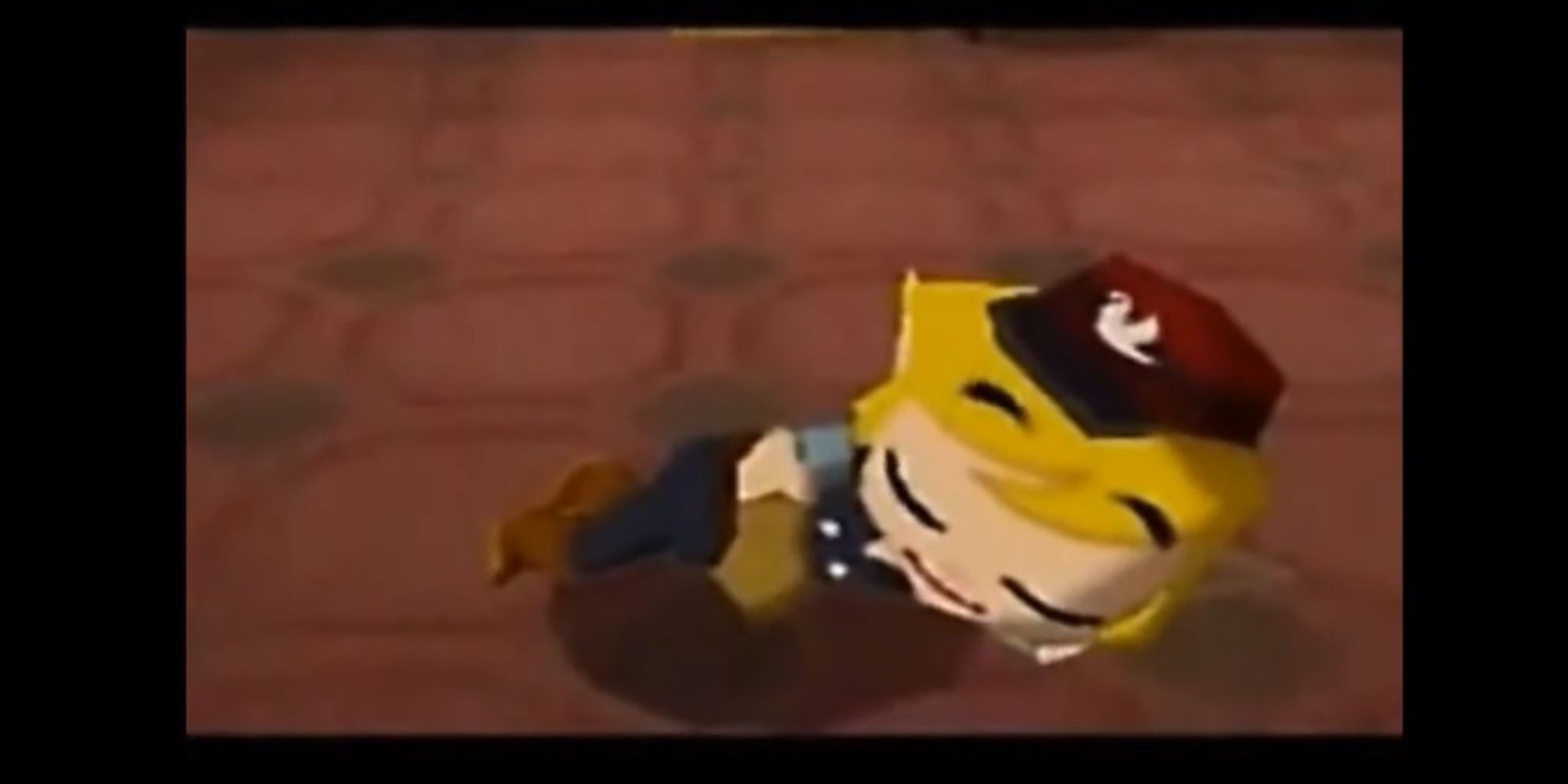 Link schläft in seiner Dirigentenuniform auf dem Boden