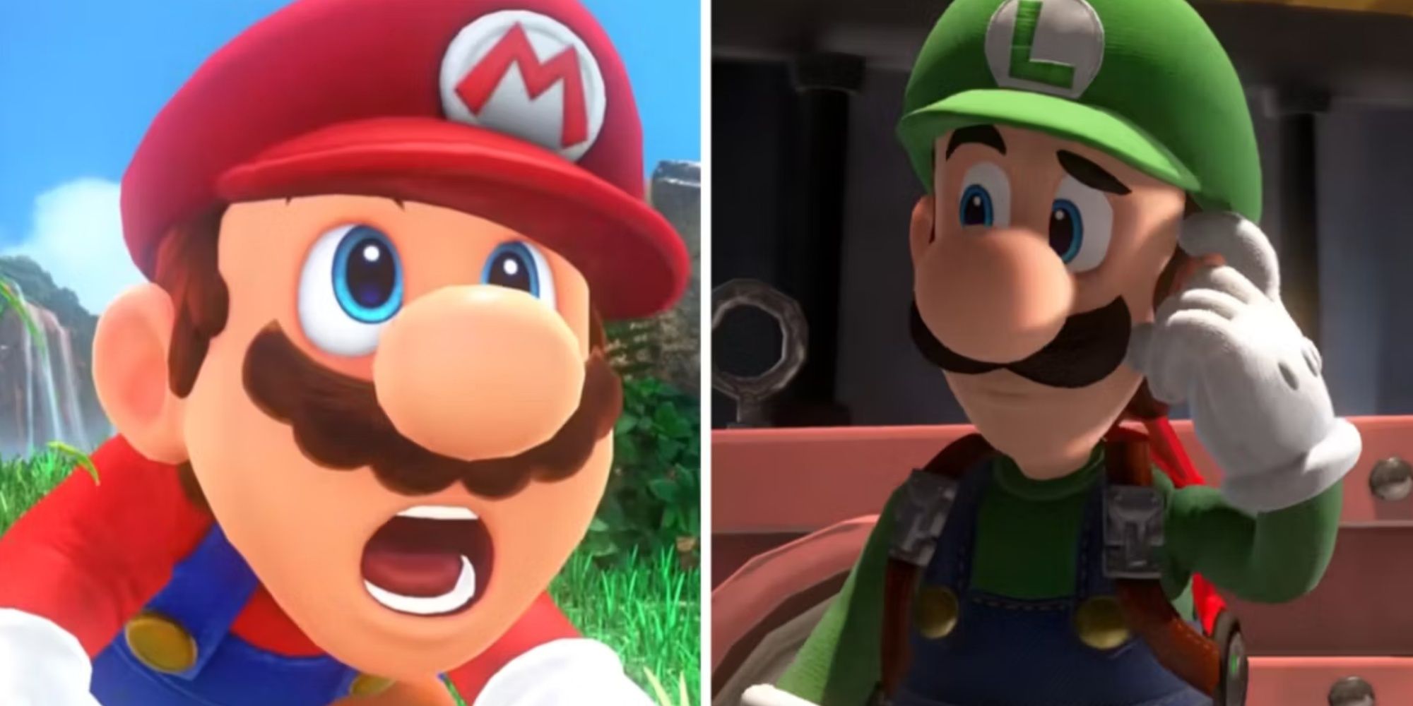 Split images of Mario and Luigi