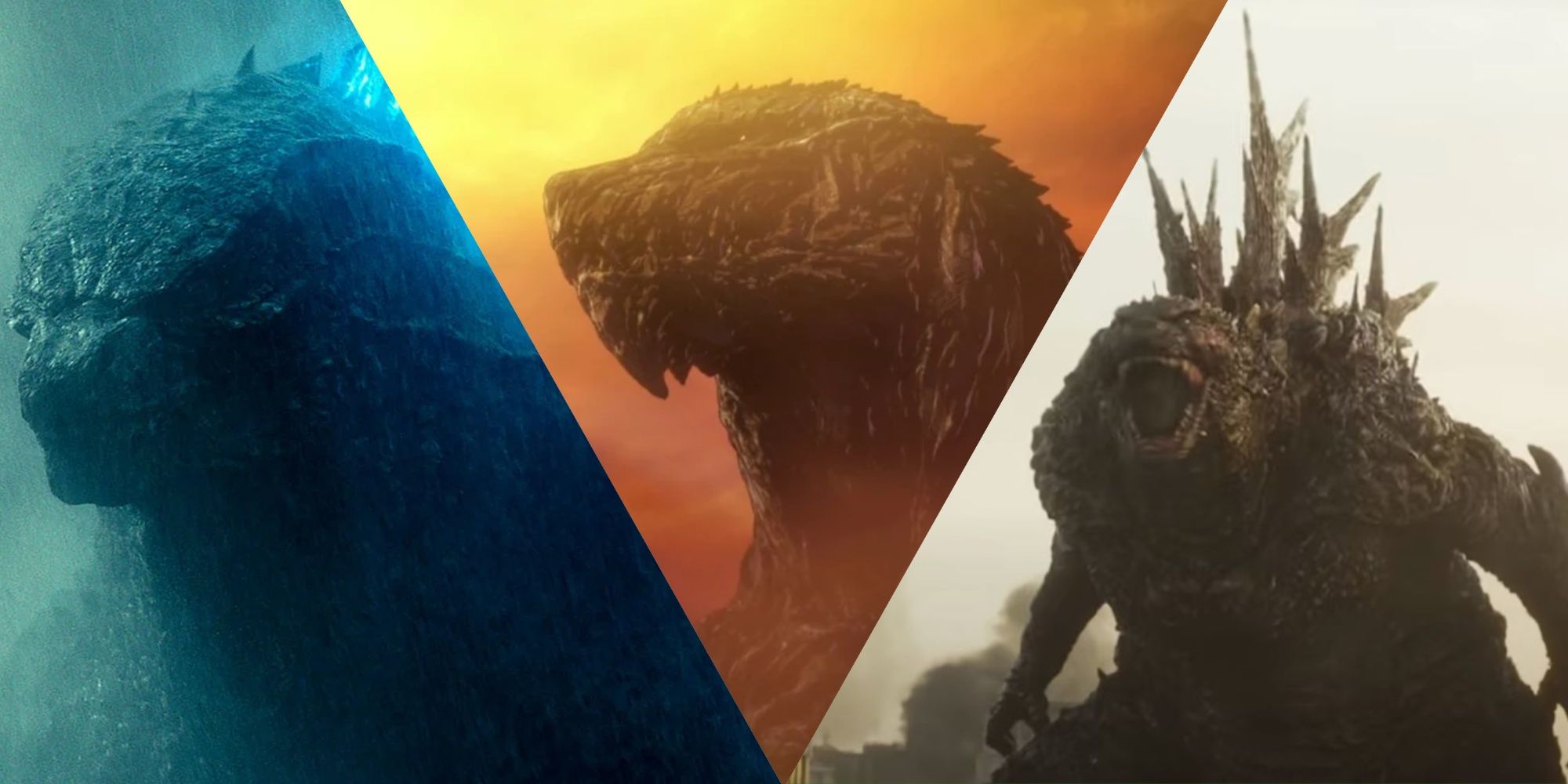 Split Images Of Some Of The Most Powerful Versions Of Godzilla