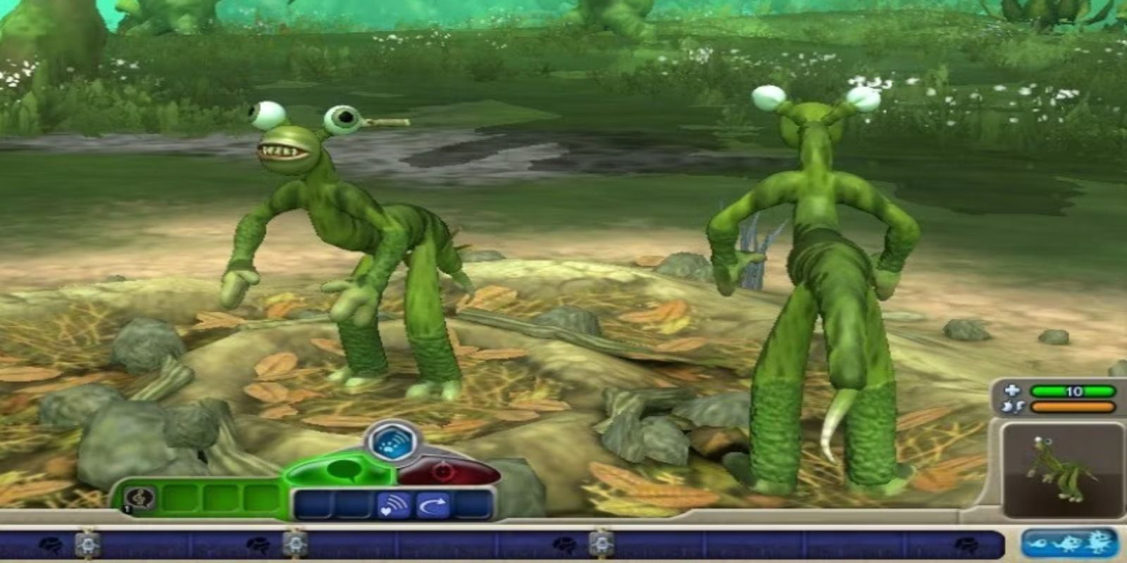 Spore two green creatures stand together