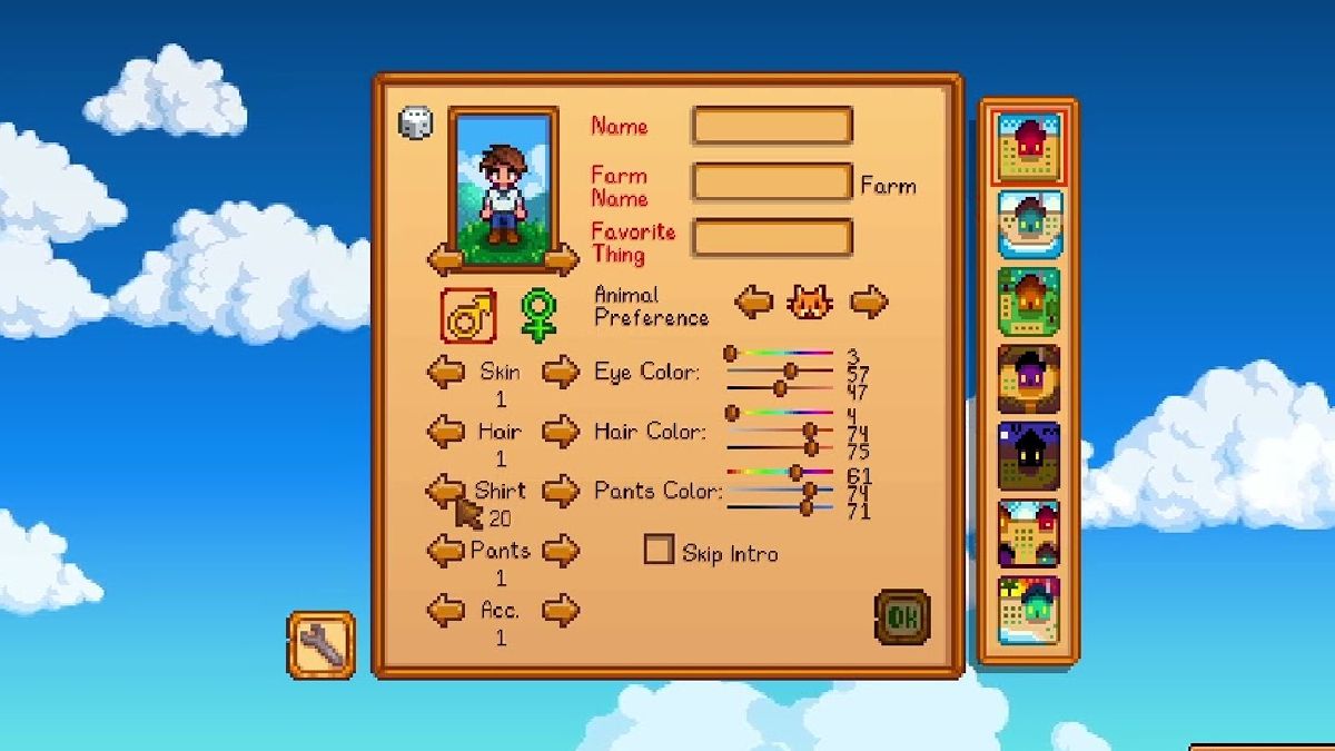 stardew valley character creation menu