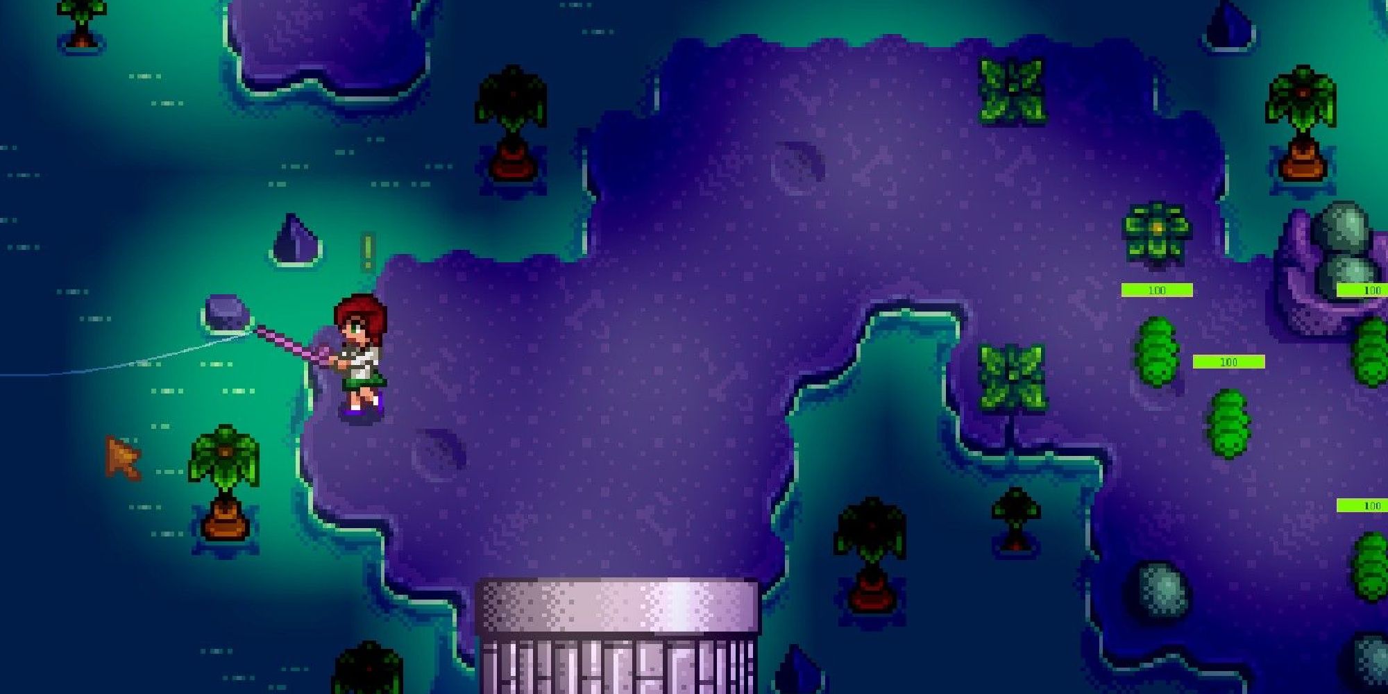 stardew valley player fishing in mutant bug lair