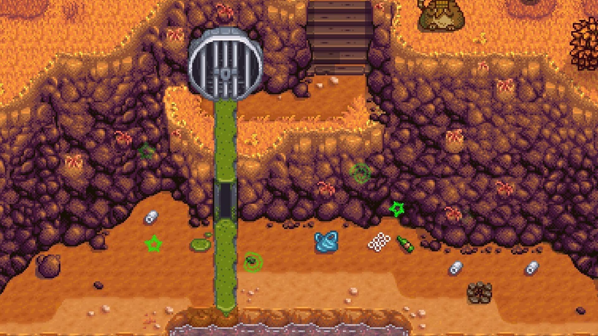 stardew valley sewer before cleaned up by trash bear