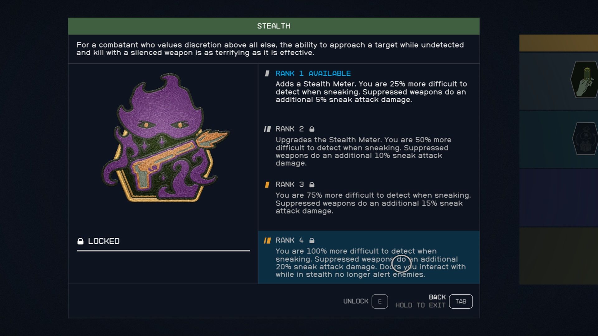 How To Make The Best Stealth Character In Starfield   Starfield Image Of The Stealth Skill Perk Tree Pulled Up Via The Tab Key 