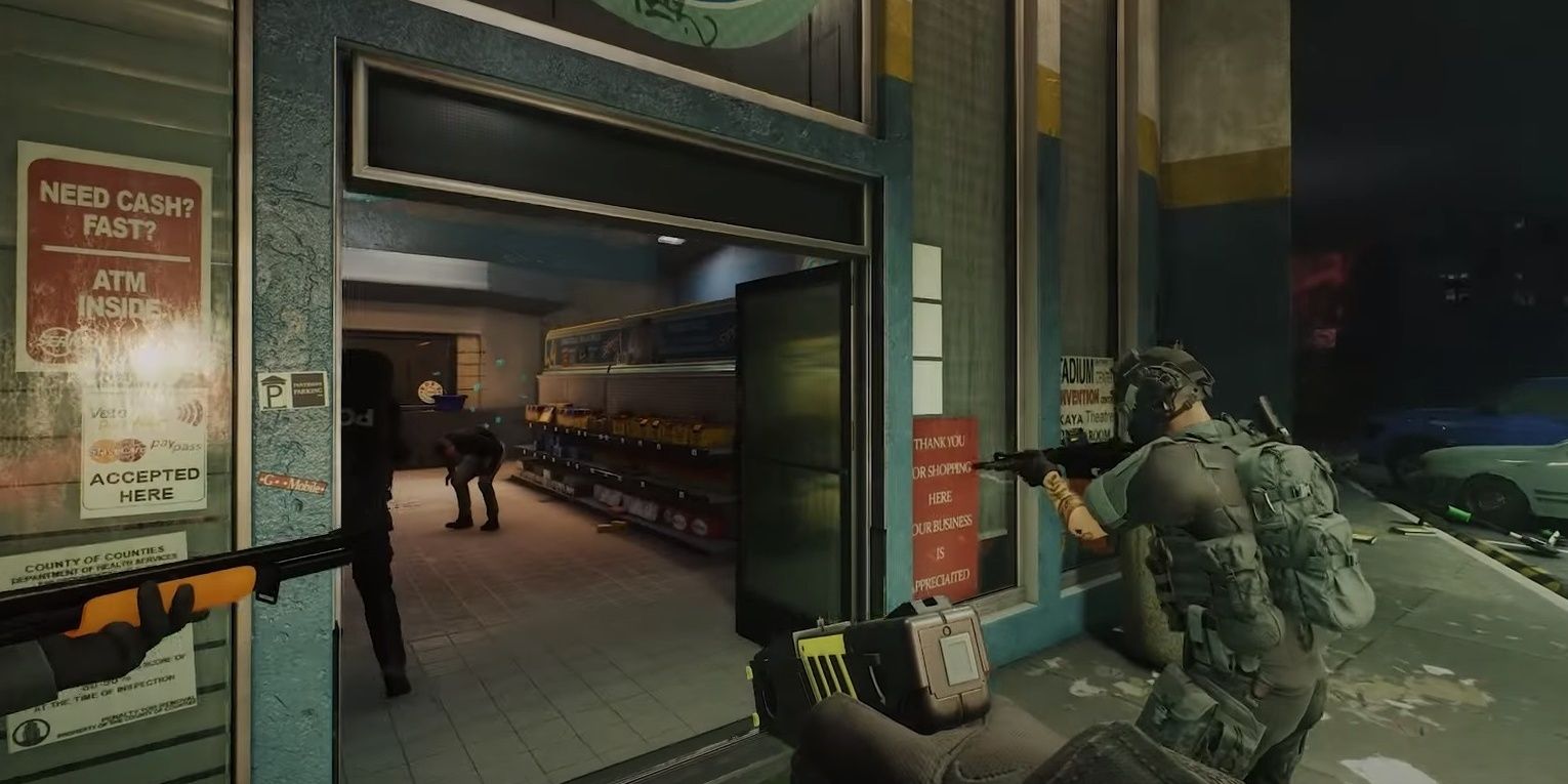 A character holding a gun, about to infiltrate a building in Ready or Not.