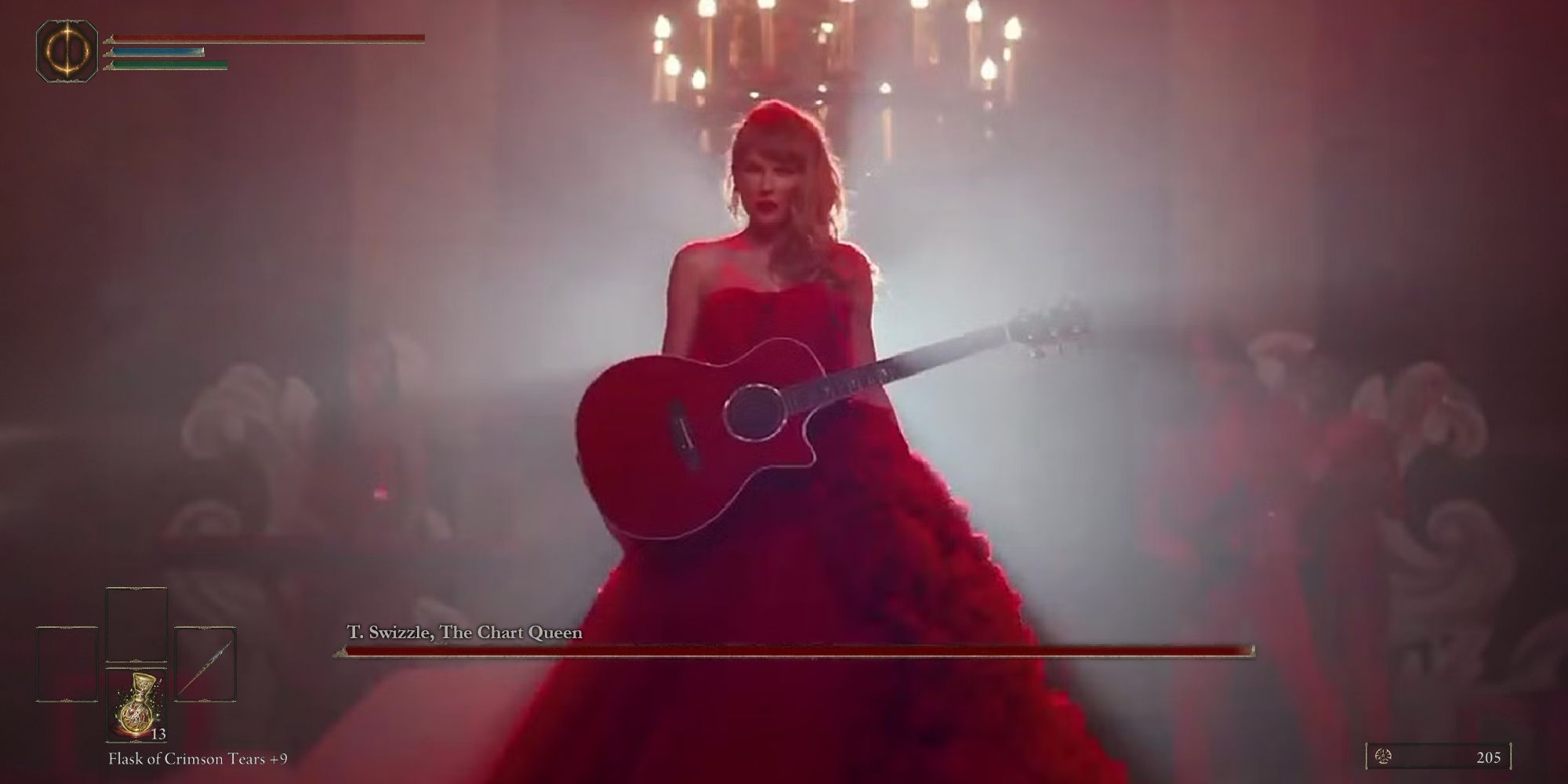 Taylor Swift aus dem Musikvideo „I Bet You Think About Me“ im Stil eines Elden-Ring-Boss