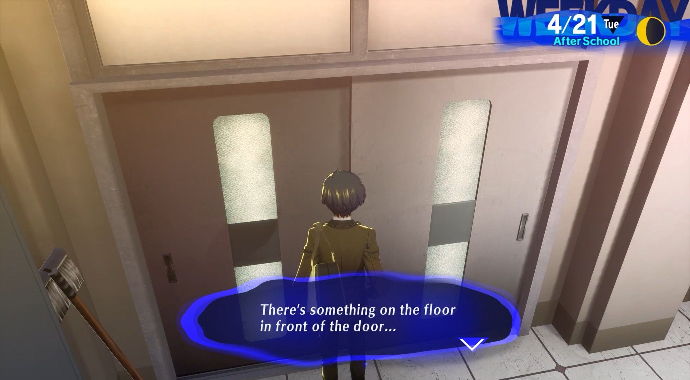 Persona 3 Reload Twilight Fragment in game by the doors at school.