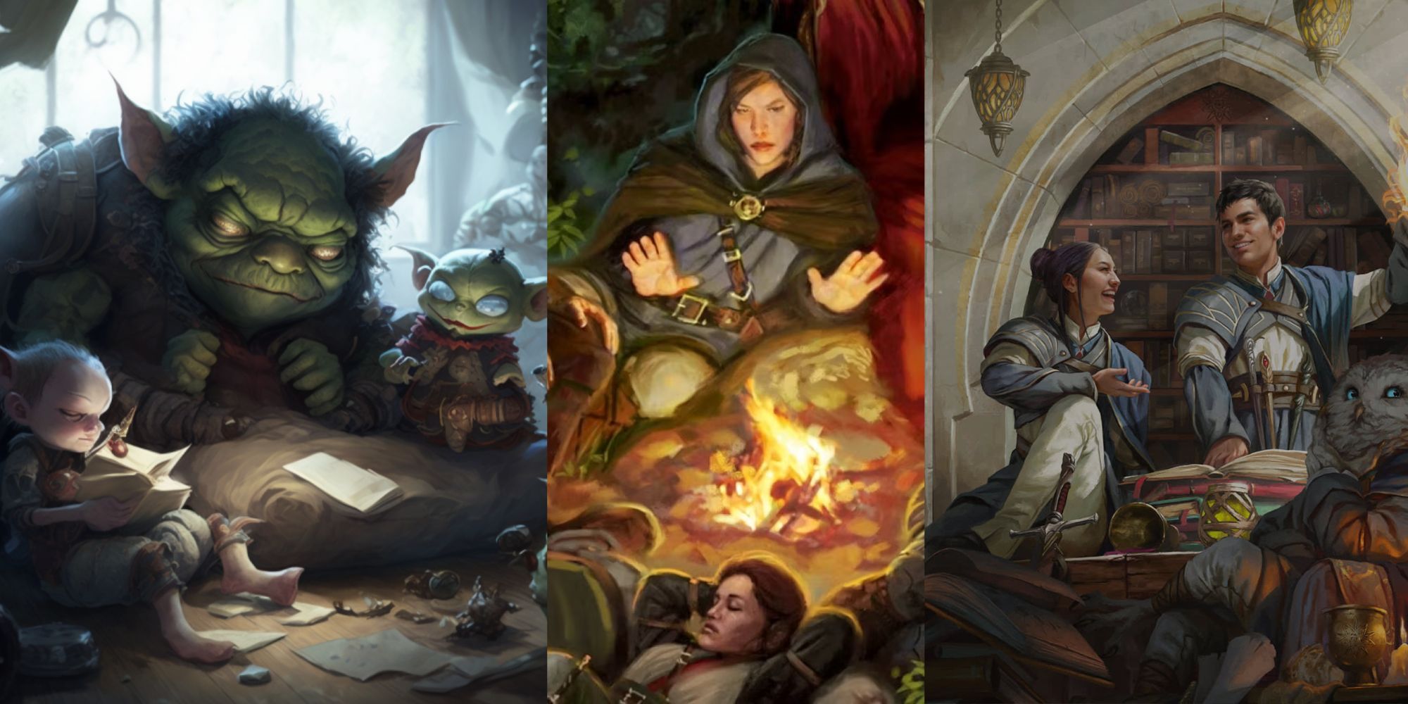 Split image of different ways rest and downtime can be represented in Dungeons & Dragons