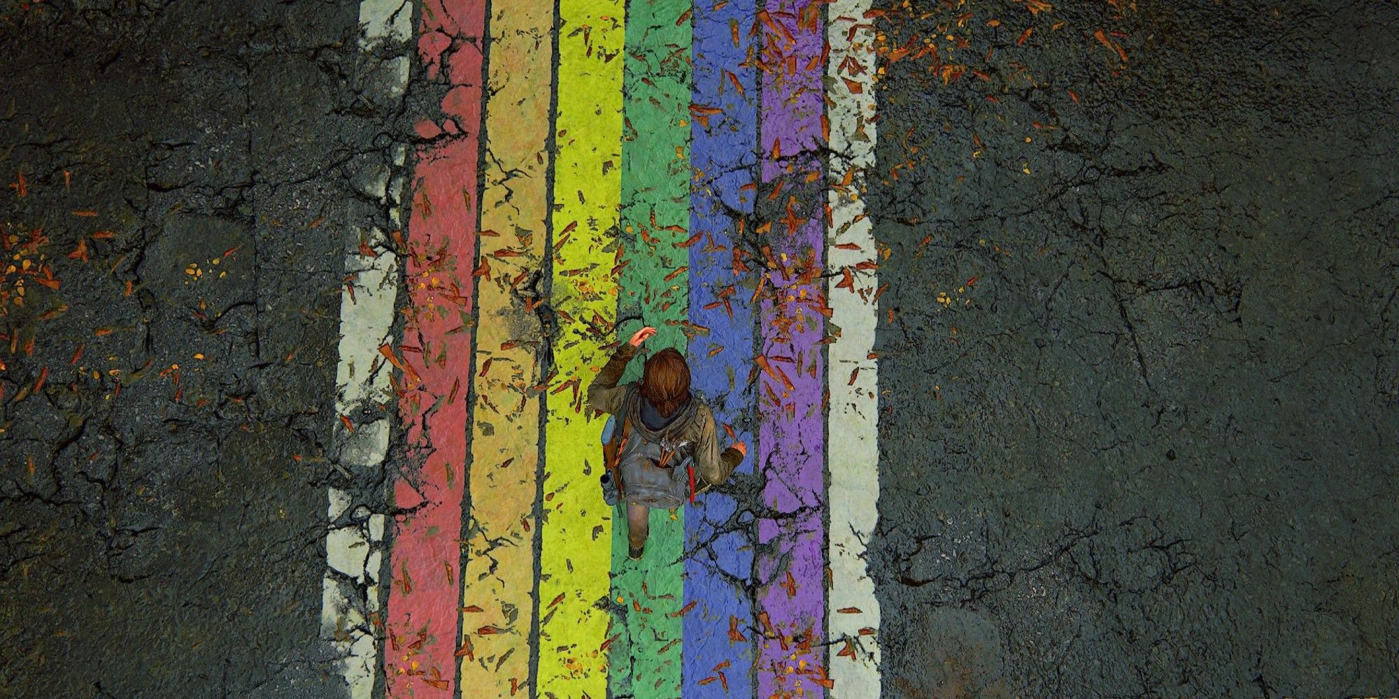 The Last of Us Part 2 overhead shot of the rainbow crossing