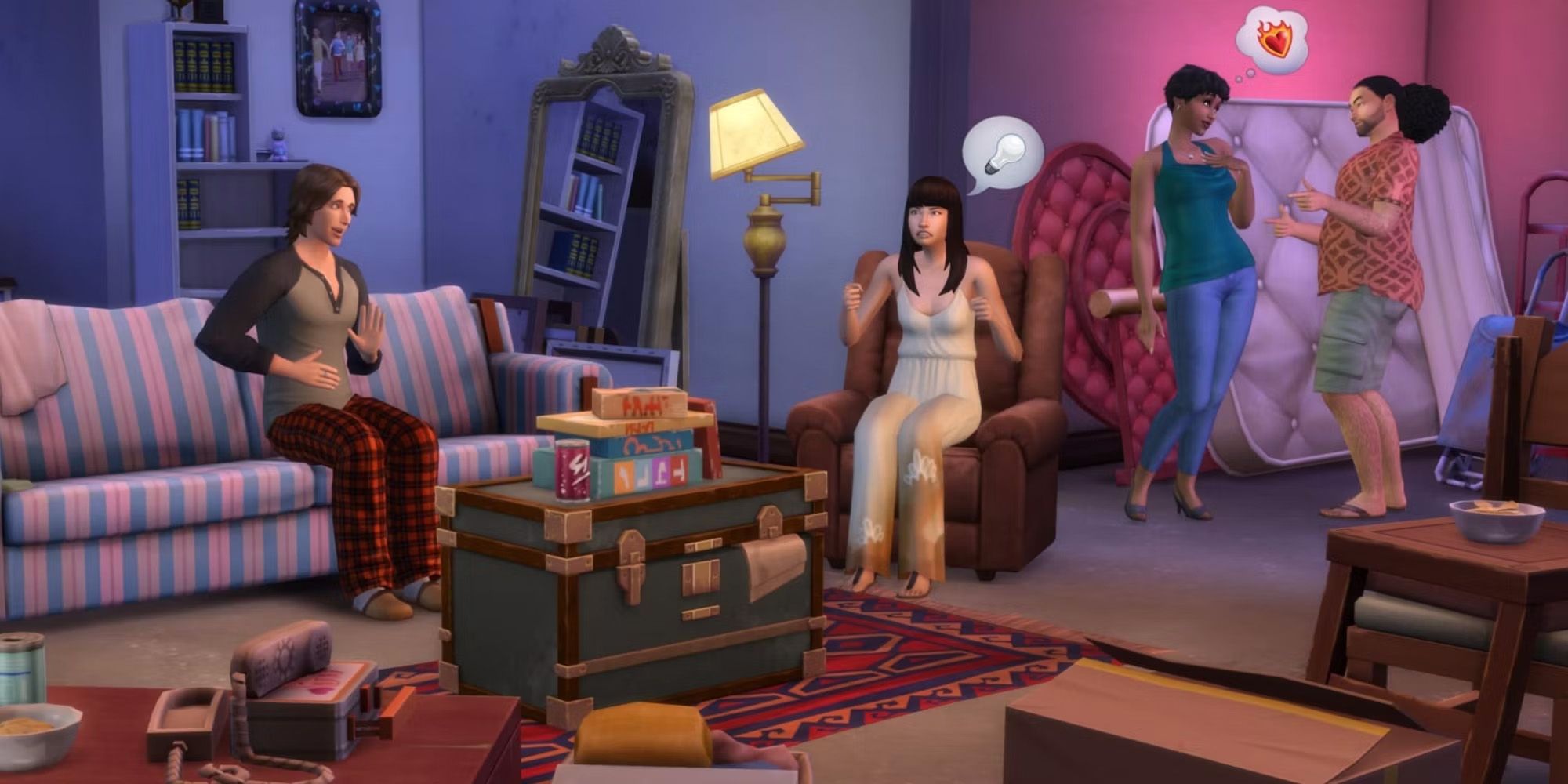 A group of Sims hanging out in a basement in The Sims 4