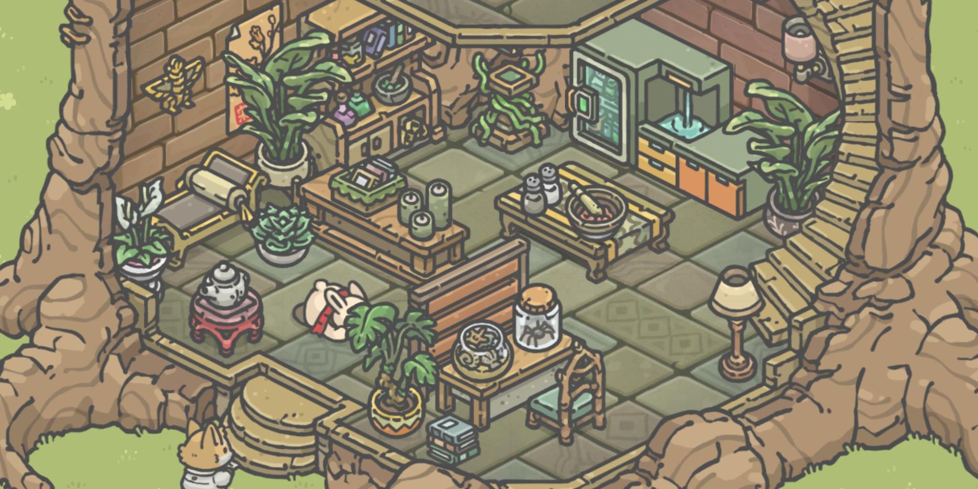 An image from Tsuki&rsquo;s Odyssey of the main house, which is decorated with furniture.