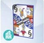 A poster shows a face card holding a drink.