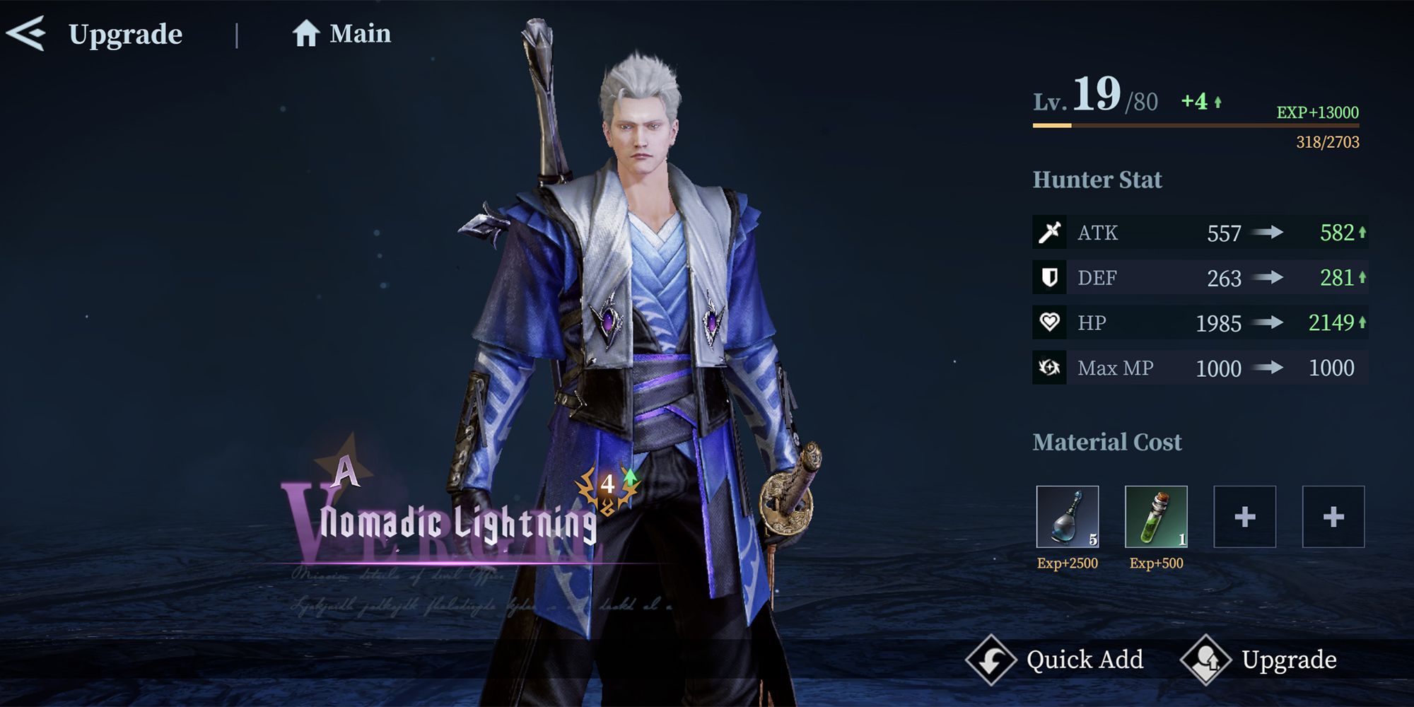 leveling up vergil with resources to improve stats