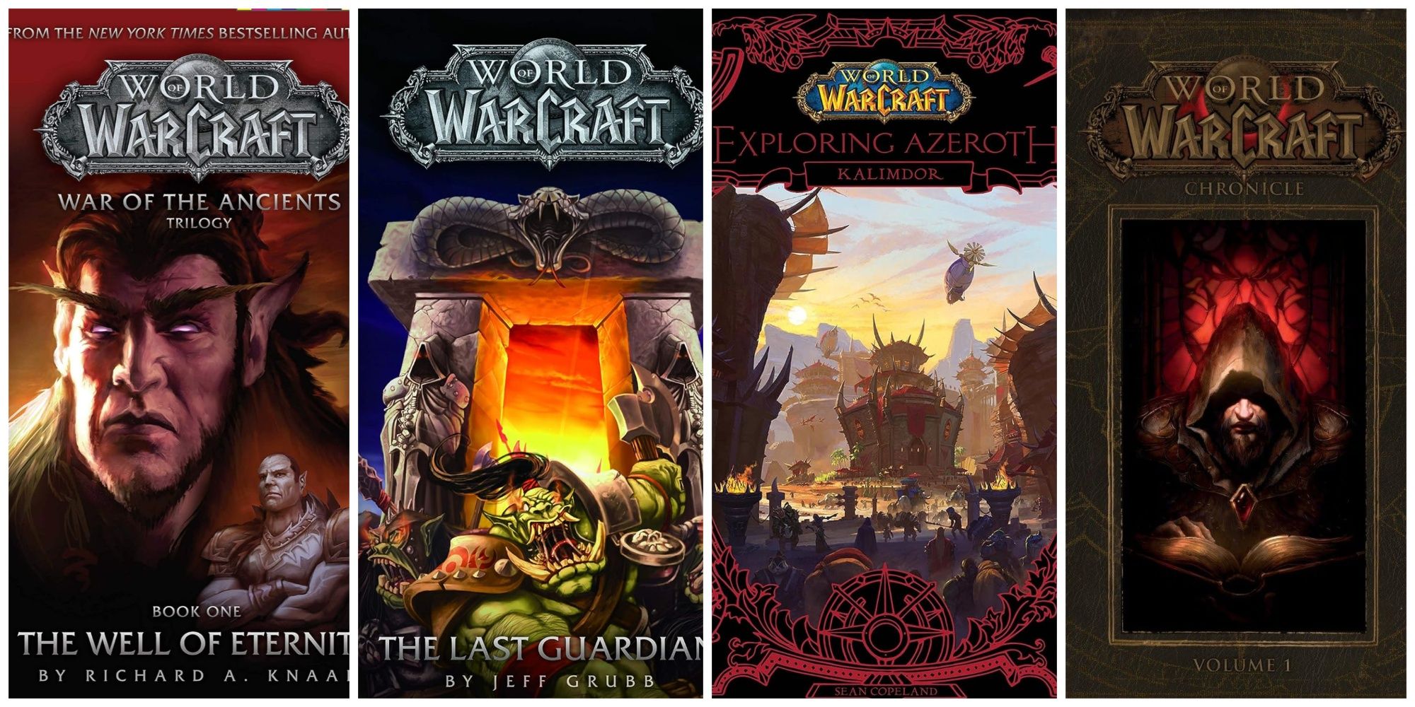 Four World of Warcraft novels: The Well of Eternity, The Last Guardian, Exploring Azeroth, and Chronicle Volume 1.