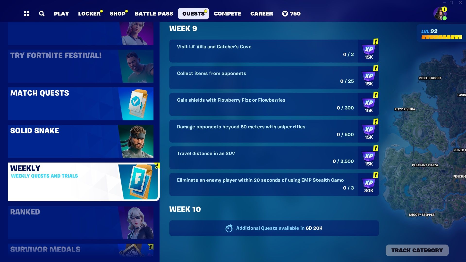 Week 9 quest list for Fortnite.