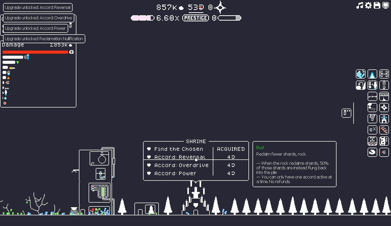All three Shrine Upgrades, including Accord: Reversal, Overdrive, and Power in The Gnorp Apologue.