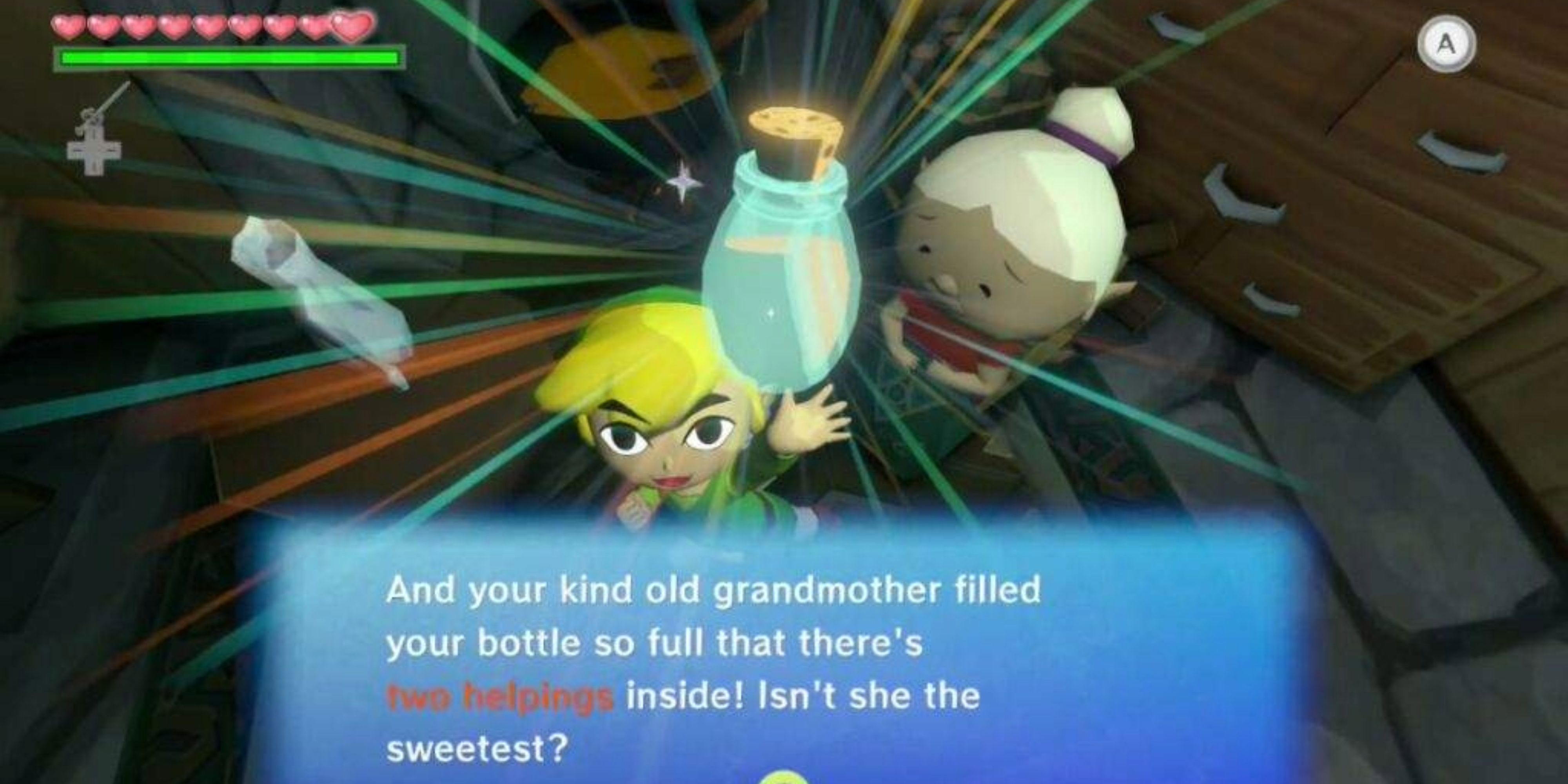 Link erhält in The Legend of Zelda: The Wind Waker zwei Portionen Elixiersuppe