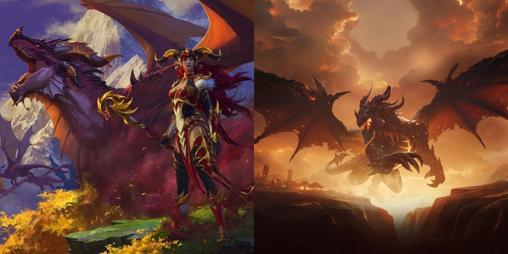 World of Warcraft Dragonflight and Cataclysm Classic main images.