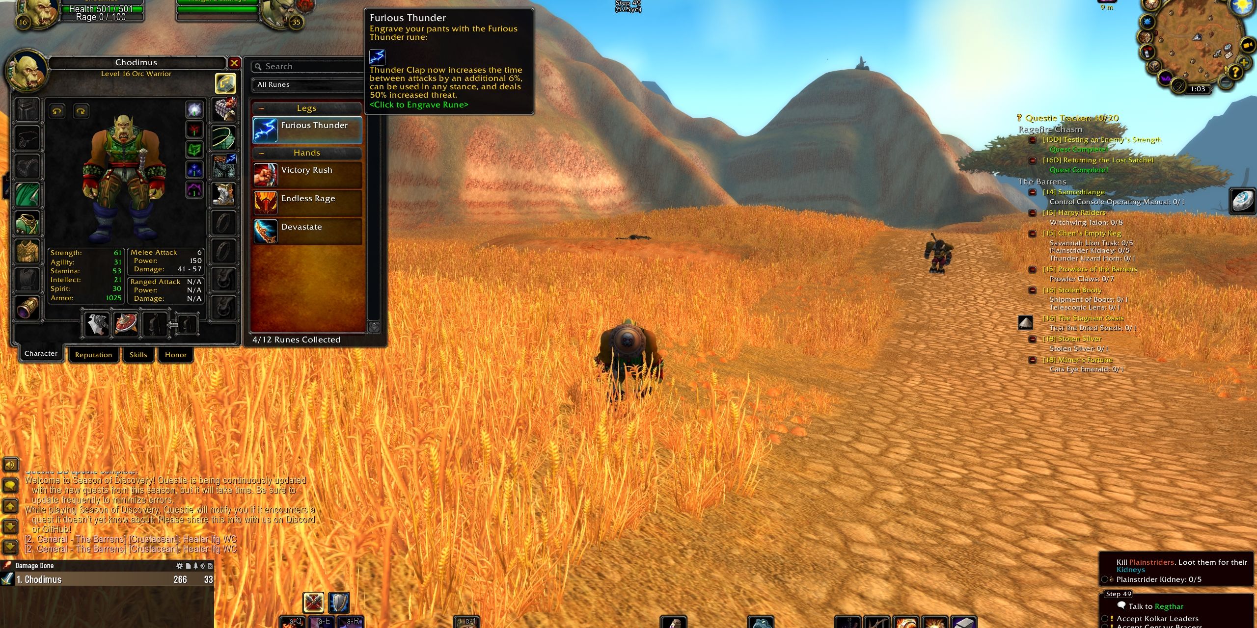 Das Runengravur-Menü in World of Warcraft: Season of Discovery.