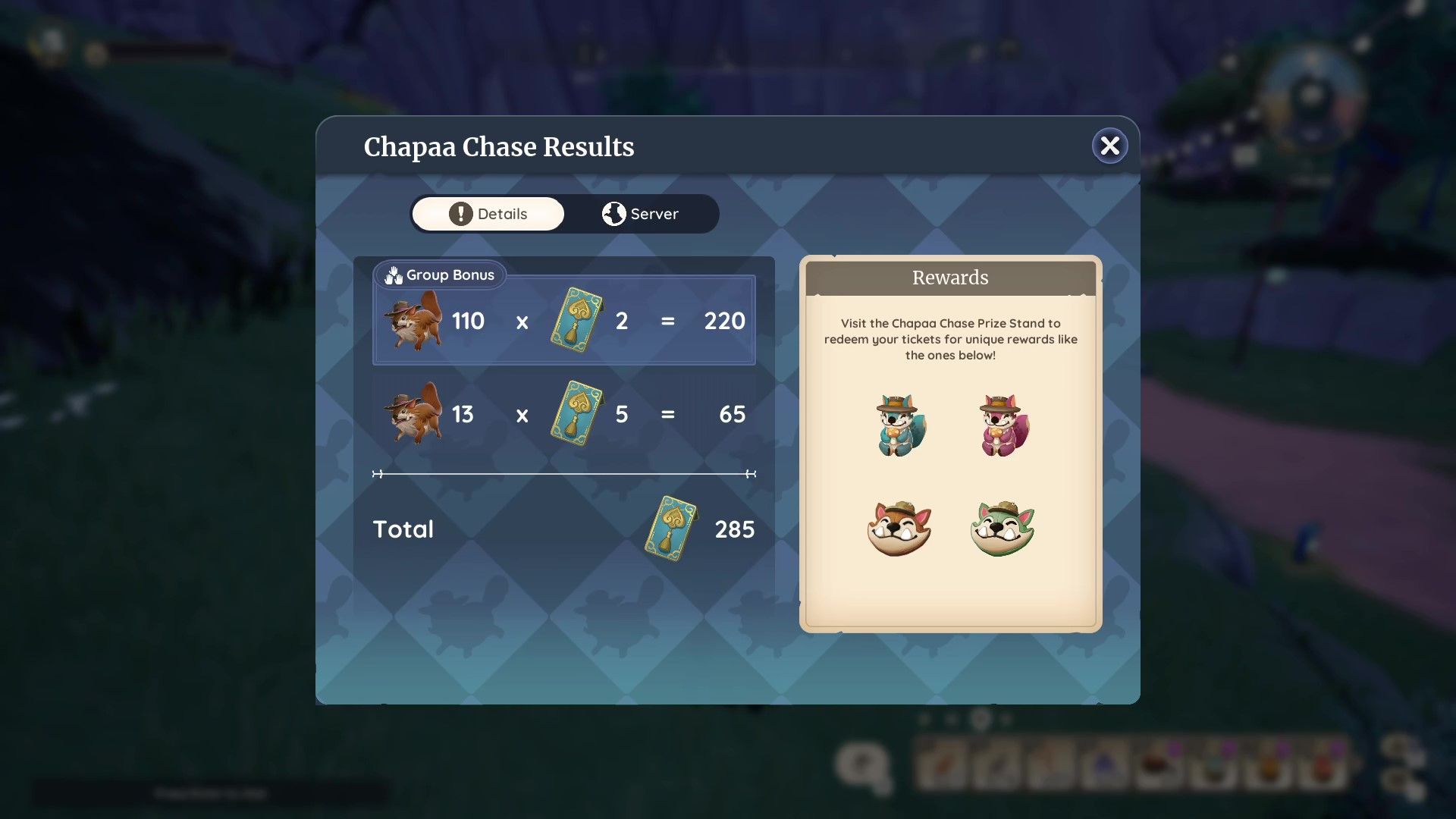 Screen showing how many Lucky Envelopes you earned for the chapaa chase minigame.