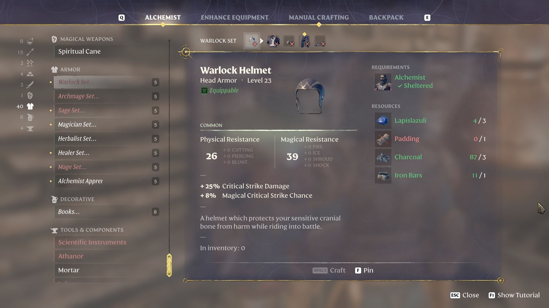 Warlock Set Iron Bar requirements