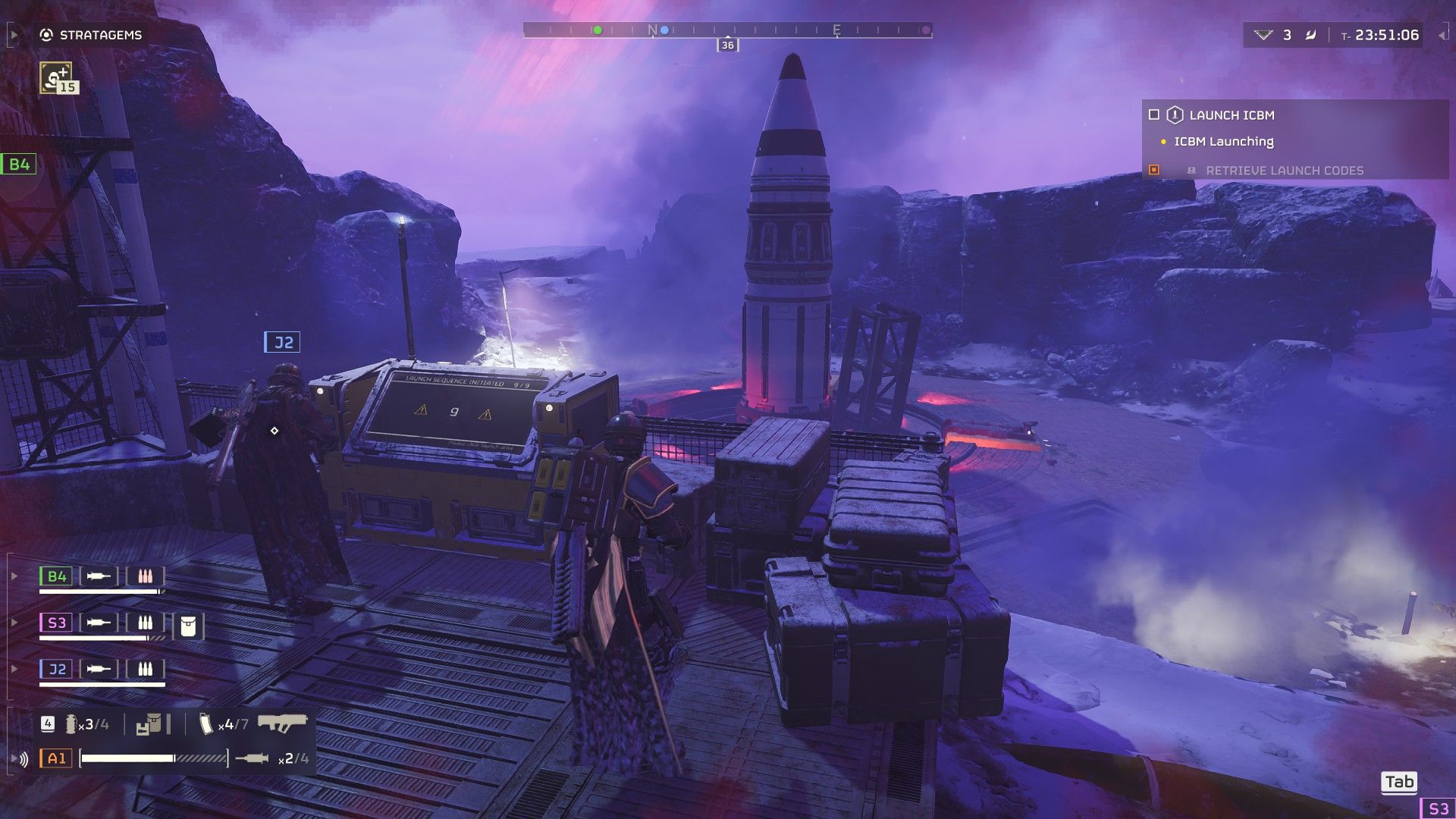 players prepare to launch an icbm in helldivers 2