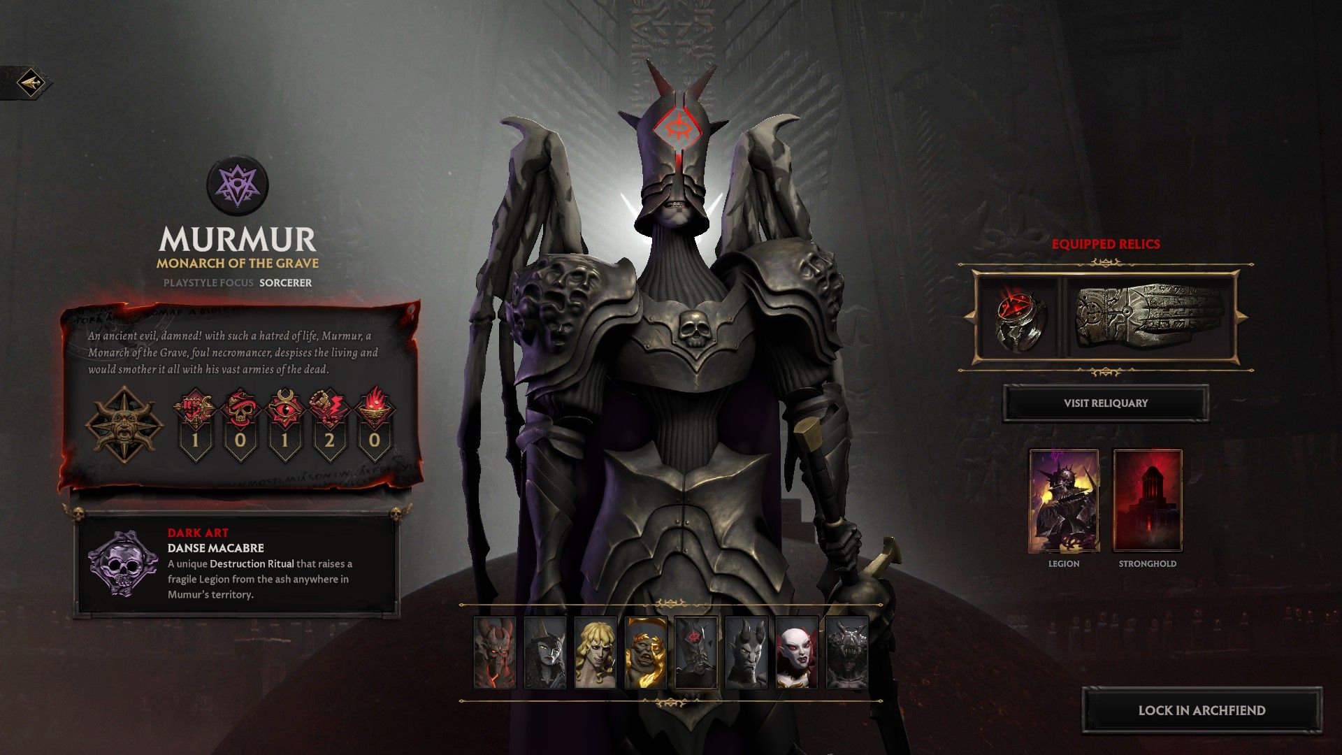 Murmur on the Archfiend selection screen in Solium Infernum