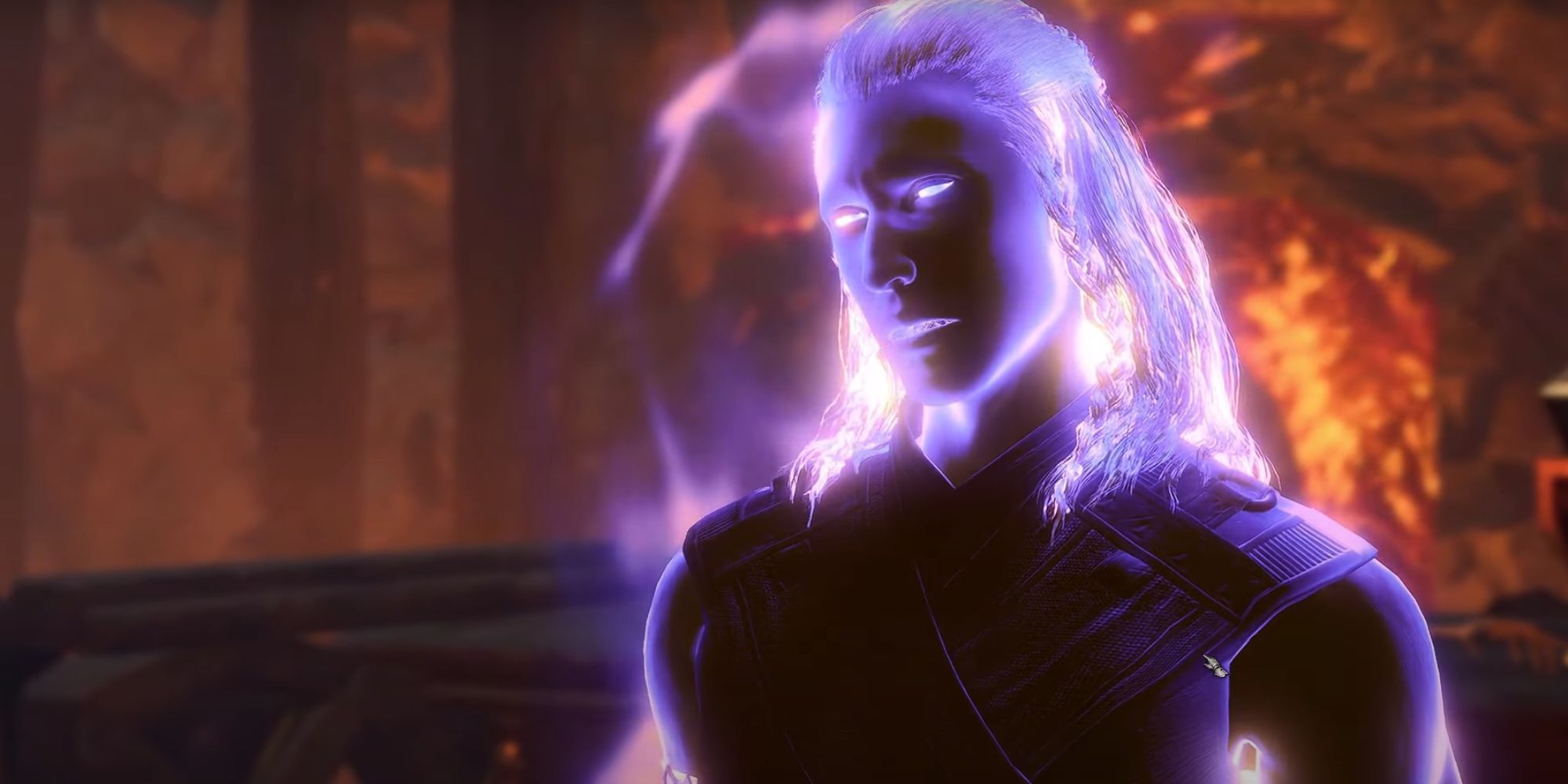 The purple, slightly transparent, ethereal form of the spirit trapped within the Sentient Amulet.