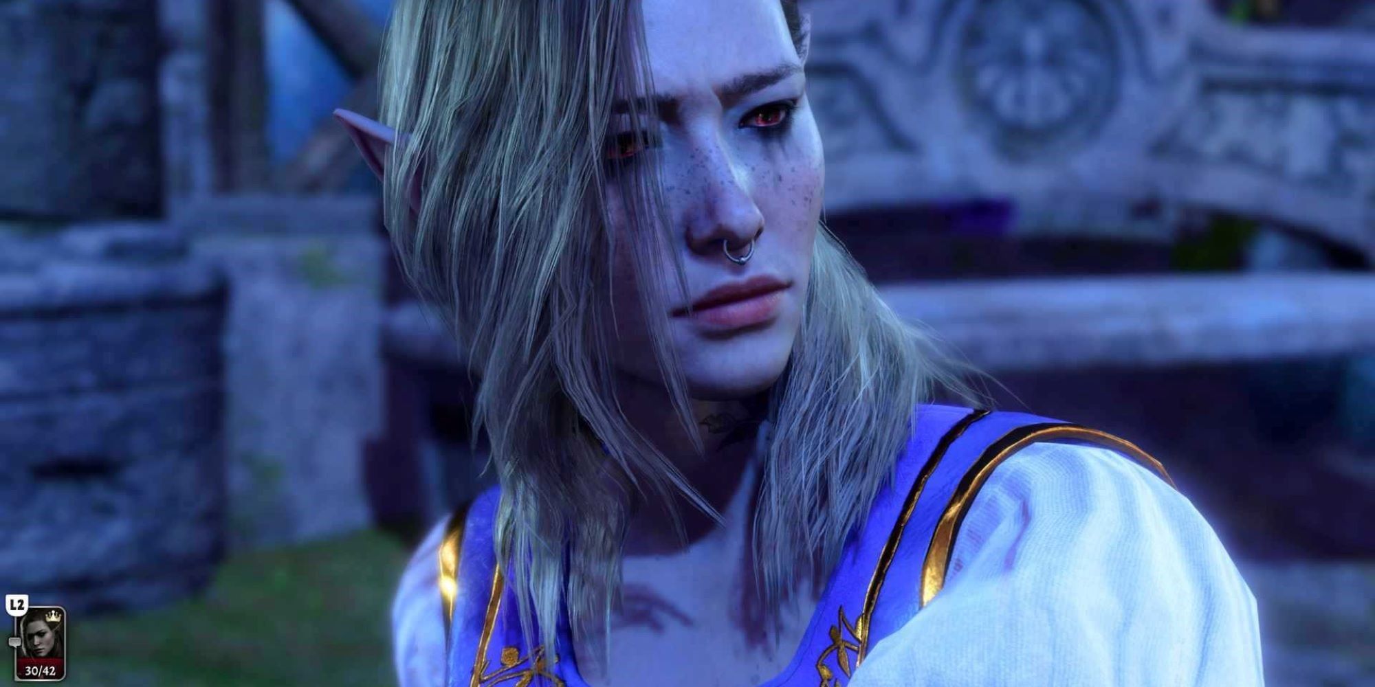 A Female elf Tav with a nosering in Baldur's Gate 3