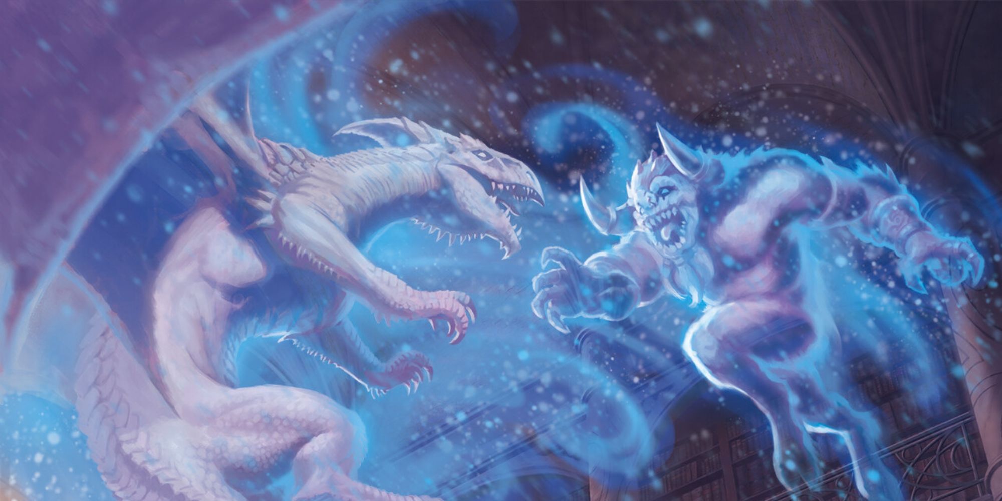 A magical illusion of a Dragon and a demon fighting in D&D Artwork
