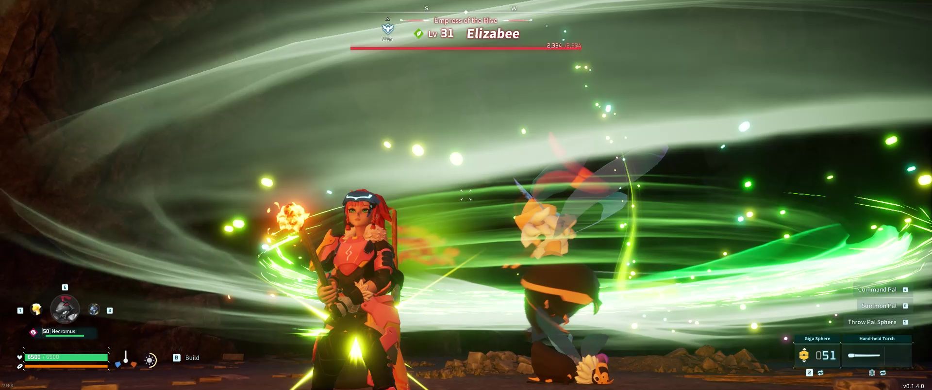 A picture of Alpha Boss Elizabee in Palworld using the Spinning Lance Attack.