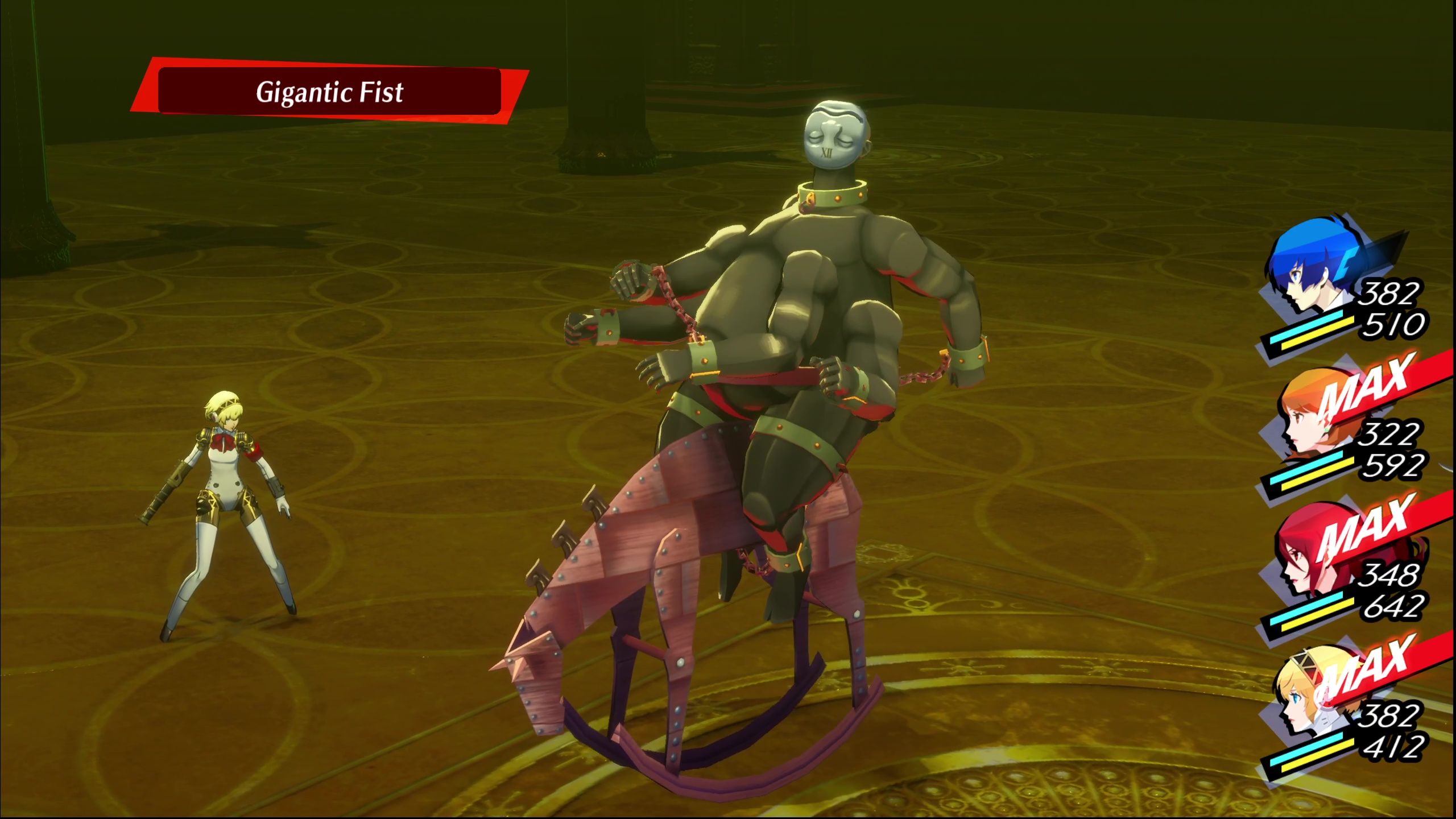 A picture of Persona 3 Reload showing Jotun of Authority using Gigantic Fist.